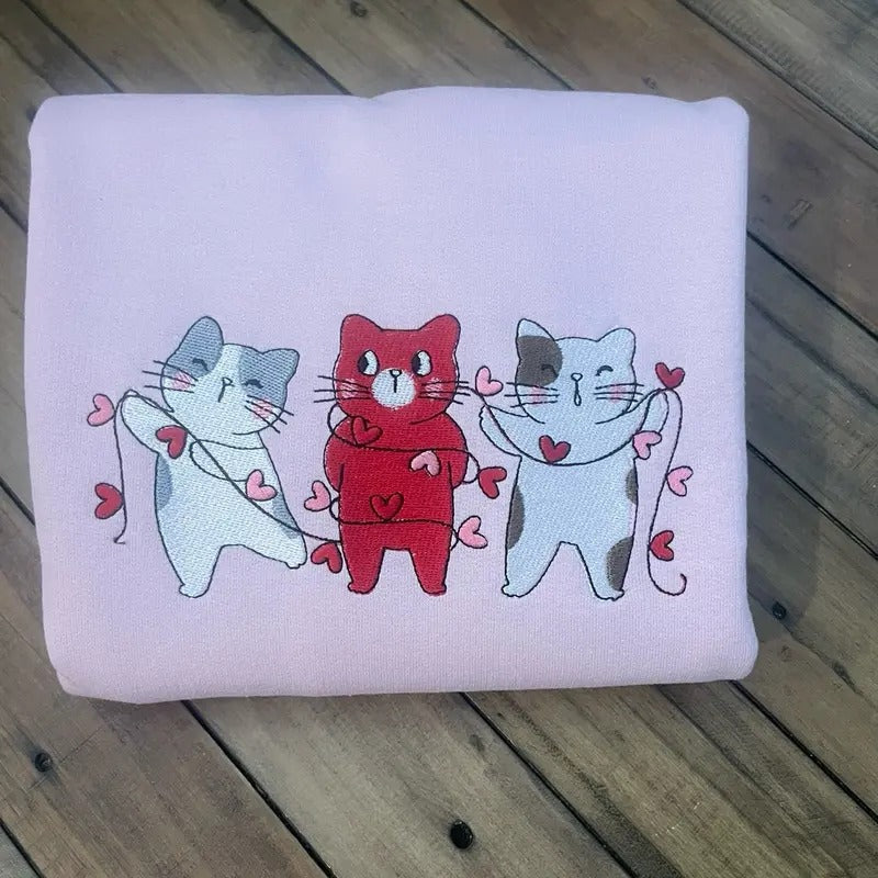 Embroidered valentines kitty sweatshirt or tshirt Hoodie | PrintMintTees.com