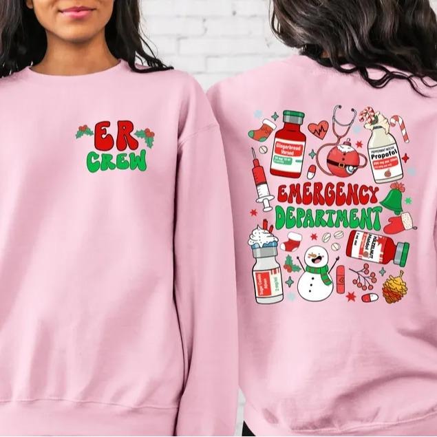 Emergency Department Christmas Sweatshirt and T-Shirt, Funny ER Nurse Holiday Shirt, Medical Christmas Outfit, Festive...
