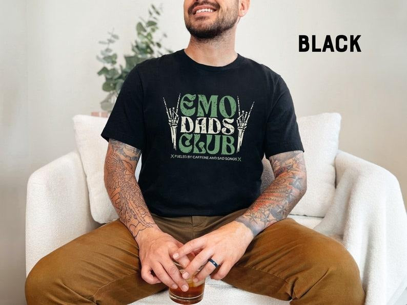 Emo Dads Club Unisex Jersey Short Sleeve Tee - Black T-Shirt with Graphic Print, Suitable for Men and Alternative Dad...