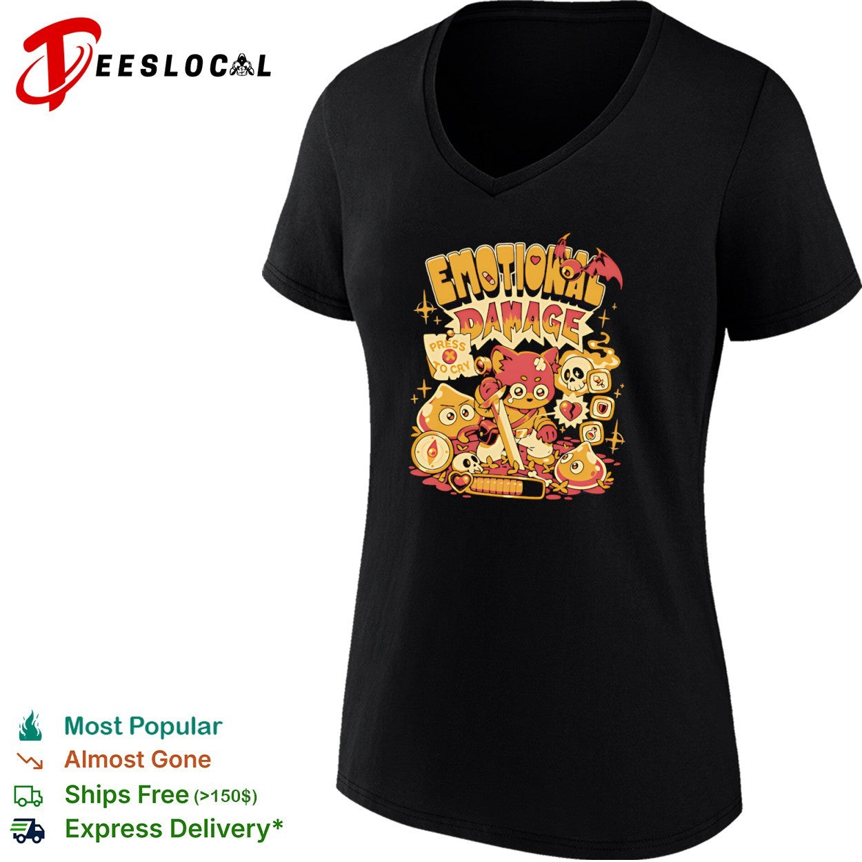Emotional Damage Press To Cry Cute RPG Gamer Cat Meme Shirt