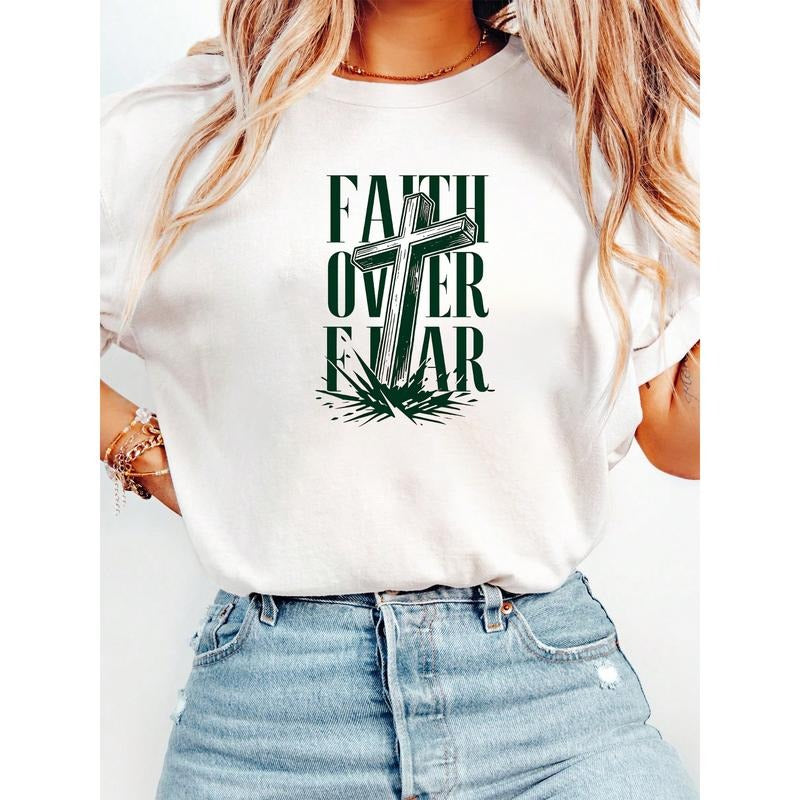Empowering T - Shirt: 'Faith Over Fear' with Cross Motif - Uplift Your Spirit style 02 Hoodie Sweatshirt | PrintMintTees.com