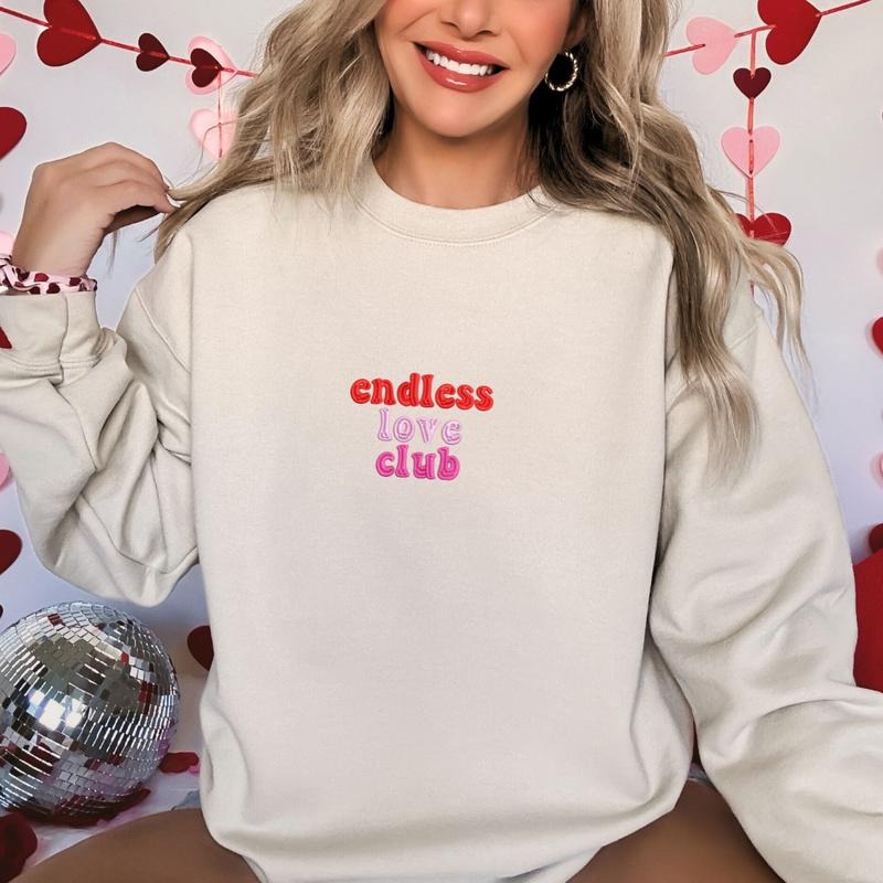 Endless Love Club Embroidered Sweatshirt, Valentines Day  Sweatshirt, Valentines Sweater, Comfort Colors Embroidered...