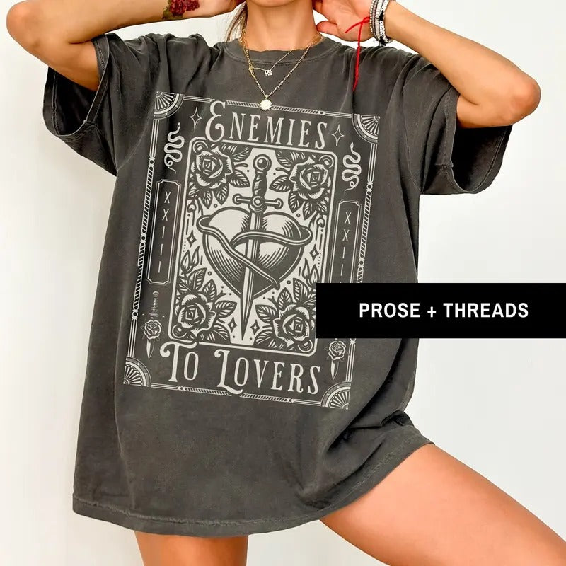 Enemies To Lovers Trope Tarot Card T-Shirt Literary Shirt Light Academia Shirt Romantasy Bookstagram Merch Tarot Shirt...