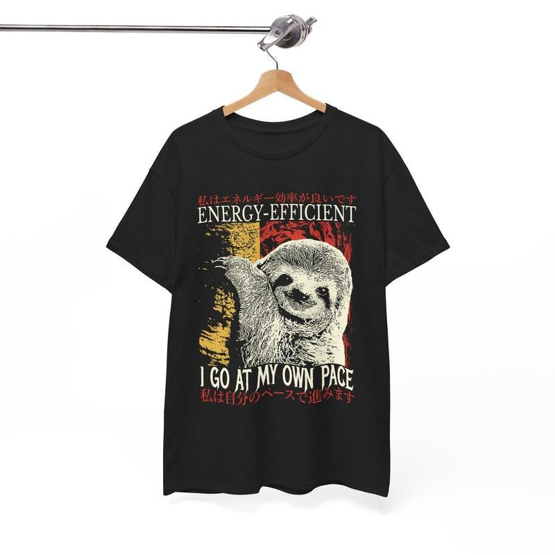 Energy-Efficient Sloth Vintage Japanese T-Shirt Hoodie Sweatshirt | PrintMintTees.com
