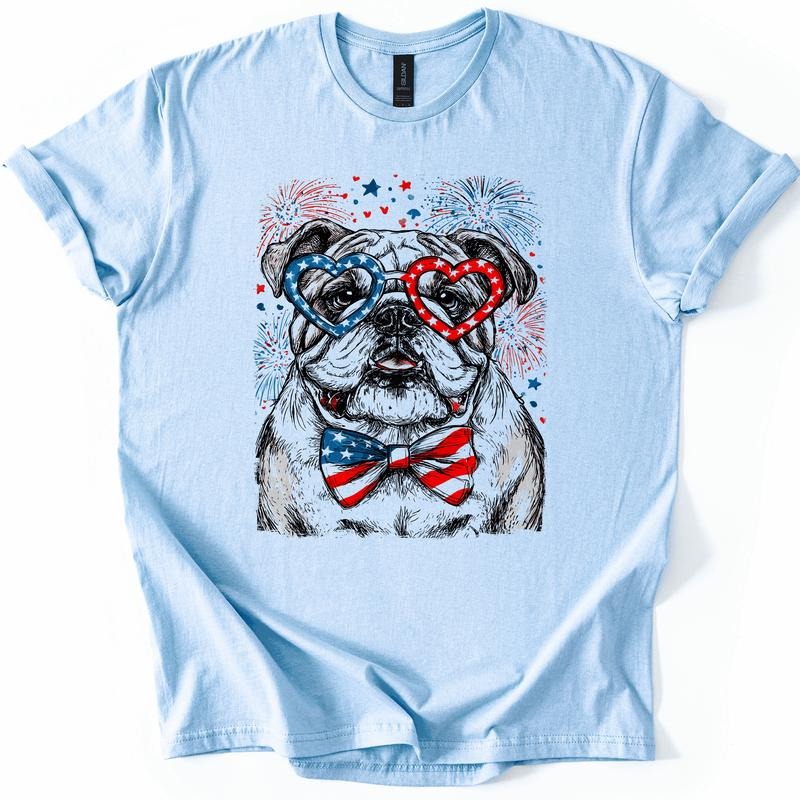 English Bulldog Patriotic Dog, USA, America, Pet Lover, 4th of July, Soft Style T-Shirt, Soft Style Tee, Women's Graphic...