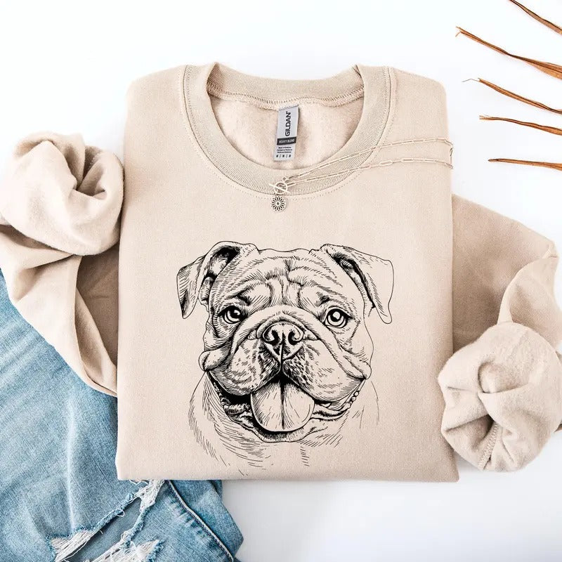 English Bulldog, Dog Lover Apparel, Pet, Dog Breed, Cute Sweatshirt, Crew Neck, Women's, Crewneck Shirt Hoodie