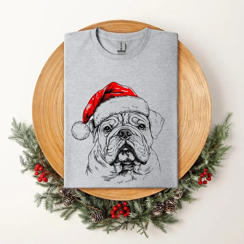 English Bulldog, Santa, Dog, Christmas, Dog Lover, Pet T-Shirt, Soft Style Tee, Women's Graphic Tshirt Hoodie Sweatshirt