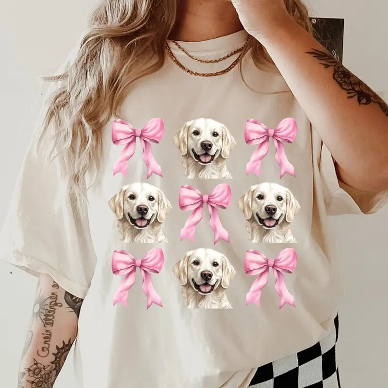 English Creme Golden Retriever with bows Shirt ~ Unisex Apparel Relaxed Fit Printed In The USA Clothing Womenswear...