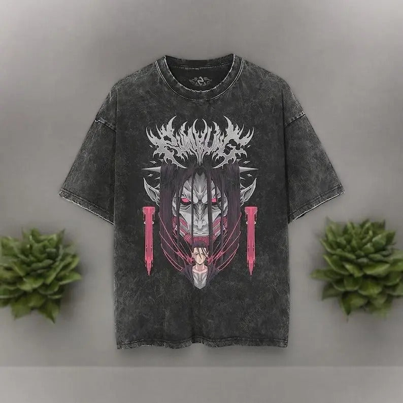 Eren Anime AOT Graphic T Shirt, Titan Anime Character Inspired Washed Shirt, Anime Manga Titan Vintage Men's Pump Cover T...