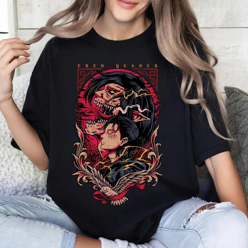 Eren Anime Tshirt Crewneck Hoodie Comfort Cotton Sweatshirt | PrintMintTees.com