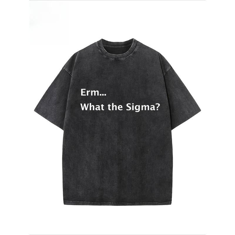 "Erm...What The Sigma?" Creative Pattern Printing Heavy 230g Pure Cotton Oversized Drop Shoulder T-shirt Washed T-shirt...