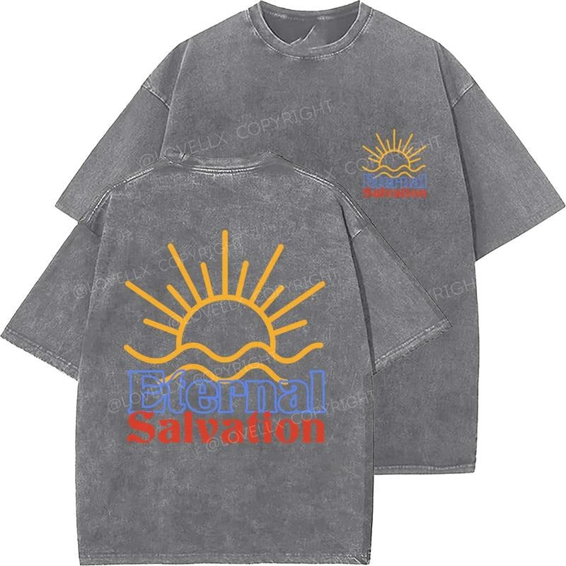 Eternal Salvation Unisex Washed T-Shirt, Christian t shirts, Vintage 90s Graphic Tee, Gift Top Womenswear Cotton Miniral...