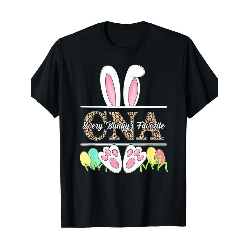 Every Bunny's Favorite CNA - Women's Easter Nurse T-Shirt, 100% Cotton, Short Sleeve, Round Neck, Black with Glittery...