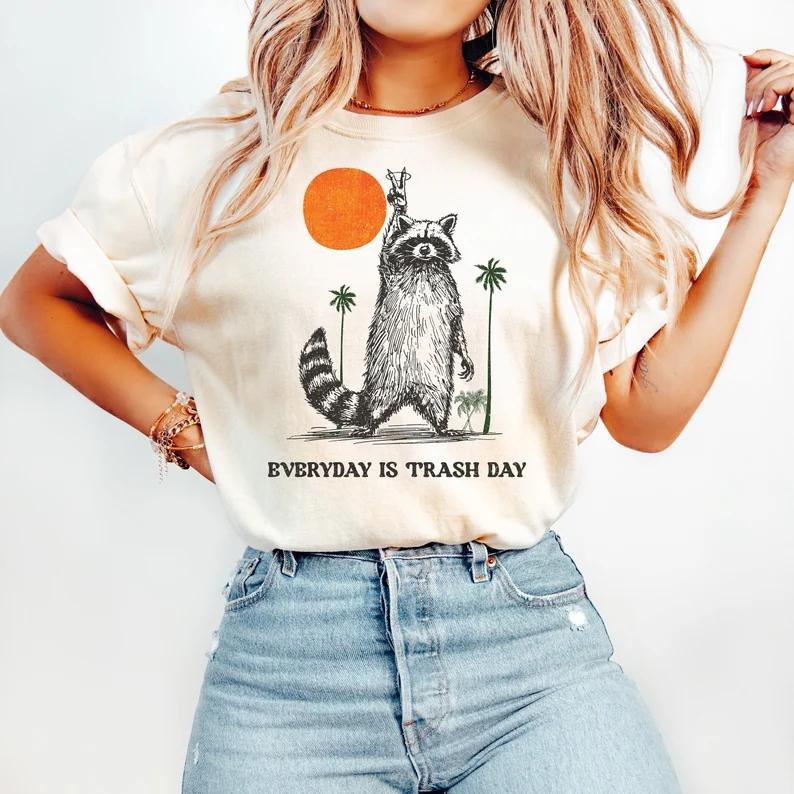 Everyday Is Trash Day Raccoon Meme Shirt Retro Sunset Cool Raccoon Shirt Distressed Meme Funny Raccoon Meme T-Shirts, Hoodie, Sweatshirt