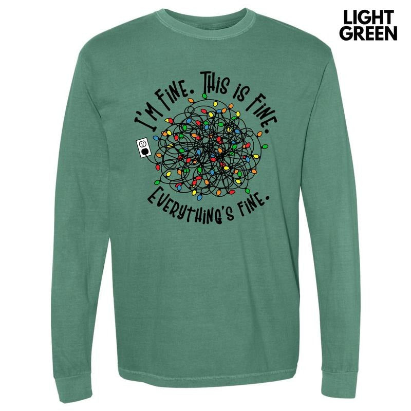 Everything's Fine Lights Long Sleeve Comfort Colors T-Shirt 'NLB' Hoodie, Sweatshirt | PrintMintTees.com