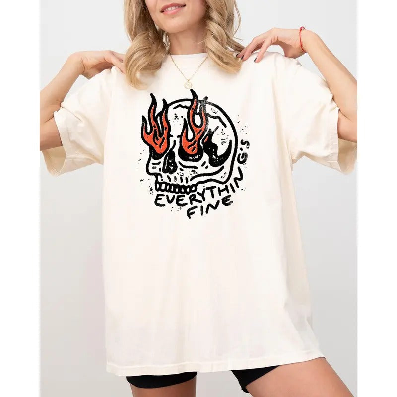 Everything's Fine, Skeleton, Fire, Halloween, Funny, Aesthetic, Meme Shirt, Women's Comfort Color Tee, Tshirt Hoodie,...
