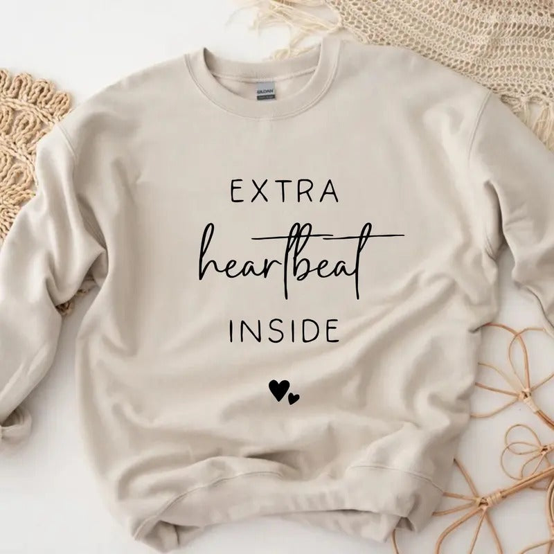 Extra Heartbeat Inside Sweatshirt Baby Announcement Pregnancy Reveal Mommy To Be We're Expecting Maternity Sweater...