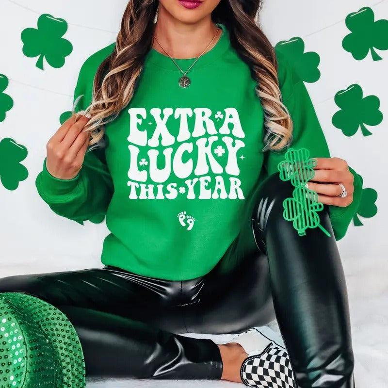 Extra Lucky This Year St Patrick's Day Pregnancy Reveal Sweatshirt, Pregnancy Announcement Shirt, Mom To Be Shirt, St...