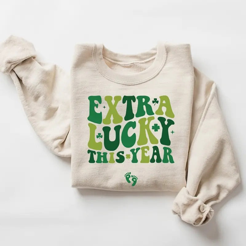 Extra Lucky This Year Sweatshirt, St Patrick's Day Pregnancy Reveal, Pregnancy Announcement Sweatshirt, Mom To Be...