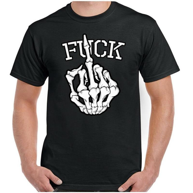 F Hand Mens Funny Skeleton Finger Flip T-Shirt Biker Punk Rock Skull Tattoo Top Made in USA Hoodie Sweatshirt