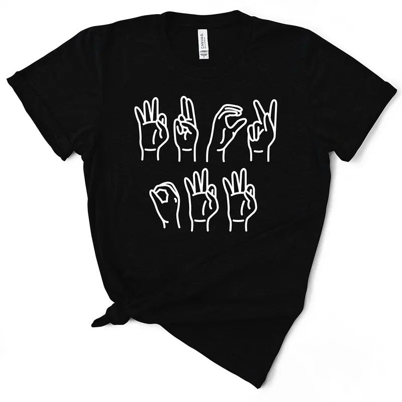 F Off Sign Language TShirt Black Short Sleeve Casual Top for Women Hoodie Sweatshirt | PrintMintTees.com