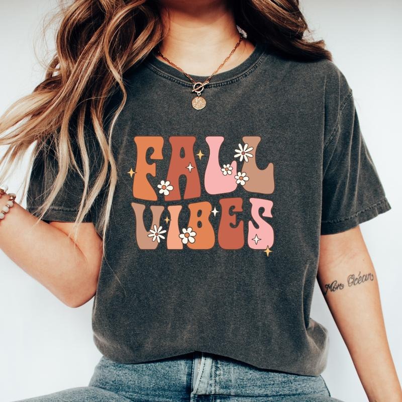 FALL VIBES SHIRT (COMFORT COLORS T-SHIRT, CAUSAL SHIRT UNISEX, FALL CLOTHING, GRAPHIC APPAREL) Cotton Fabric Hoodie...