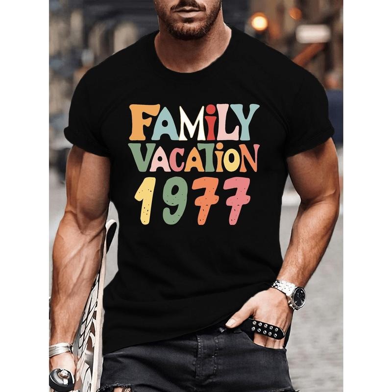FAMILY VACATION 1977 Printed T-shirt, men's fashion crew neck short sleeve T-shirt, summer casual top Made in USA Hoodie...