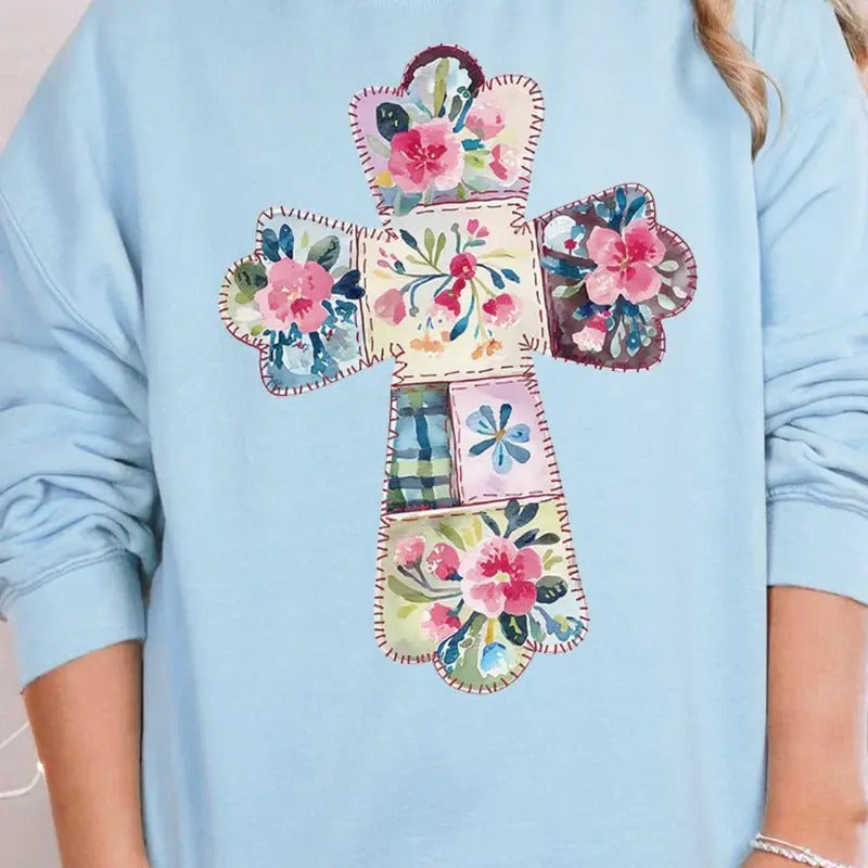 FAUX QUILTED CROSS Unisex NuBlend Crew Sweatshirt Shirt Hoodie | PrintMintTees.com