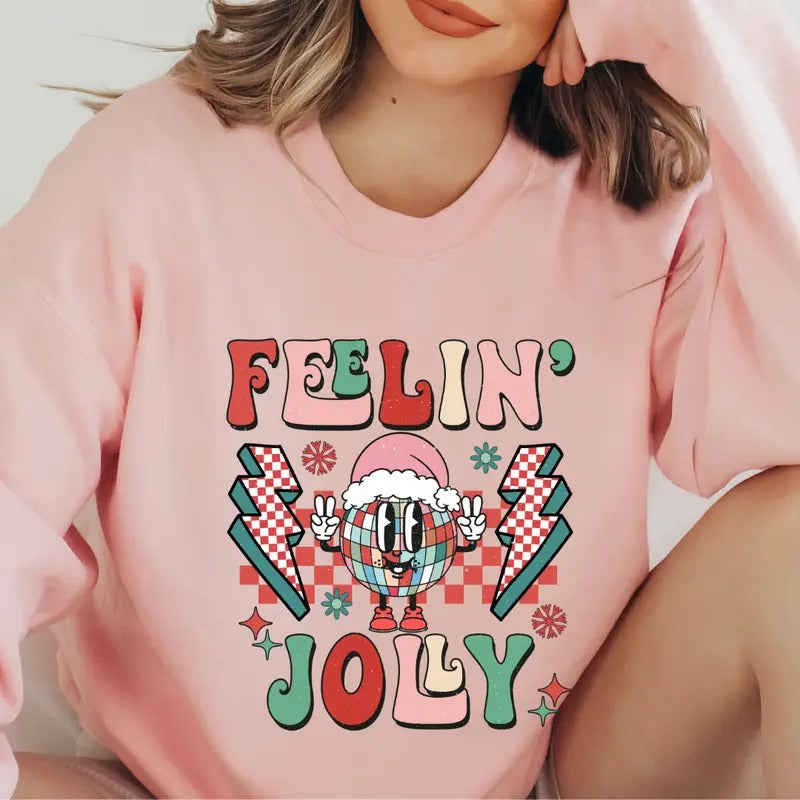 FEELIN JOLLY CREWNECK ( CHRISTMAS CREWNECK HOLIDAY CREWNECK SWEATSHIRT, RUNS TRUE TO SIZE GO UP ONE SIZE FOR THE...