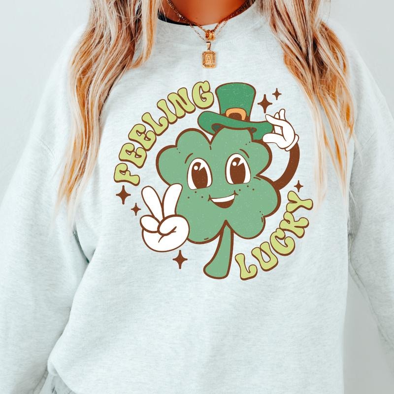 FEELING LUCKY CLOVER SWEATSHIRT (UNISEX, CASUAL COTTON SWEATSHIRT, HOLIDAY ST. PATRICKS DAY) Womenswear Hoodie Shirt