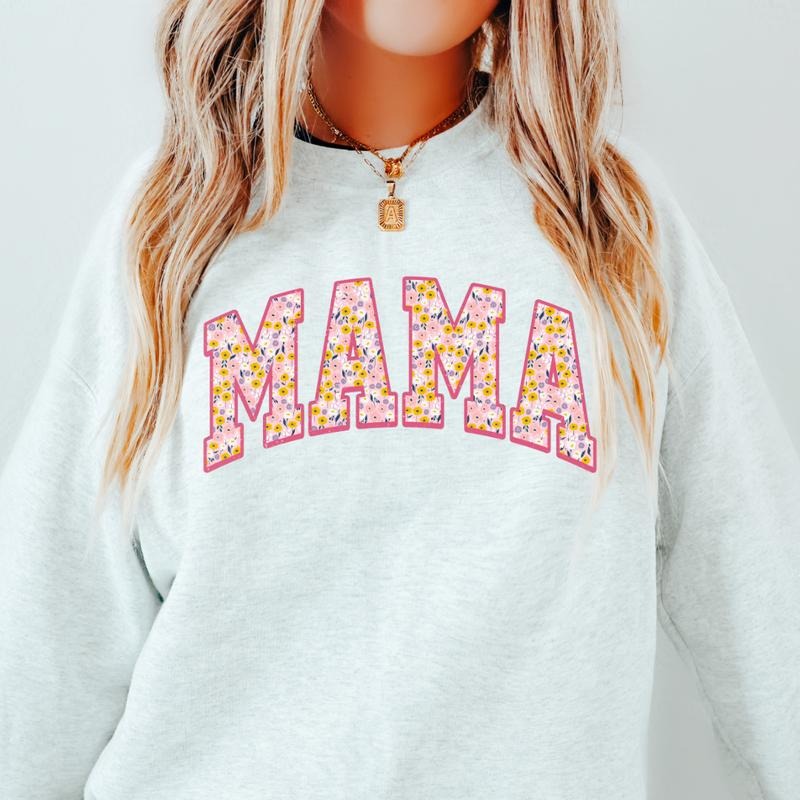 FLORAL MAMA VARSITY SWEATSHIRT (Crewneck Sweatshirt, Unisex Fit, Causal Sweatshirt for Christmas, Christmas Holiday...