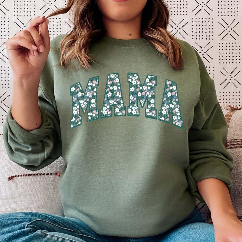 FLORAL MAMA VARSITY SWEATSHIRT (Crewneck Sweatshirt, Unisex Fit, Causal Sweatshirt for Christmas, Christmas Holiday...
