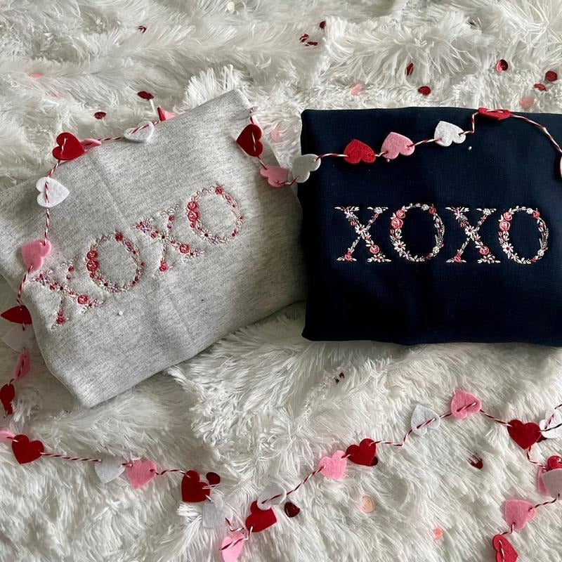 FLORAL XOXO SWEATSHIRT VALENTINE DAY SWEATSHIRT EMBROIDERED SWEATSHIRT T-Shirts, Hoodie | PrintMintTees.com