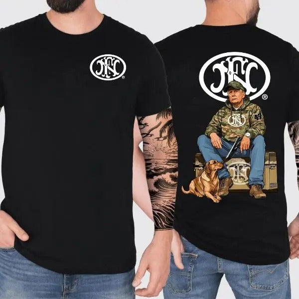 FN America Trump Hunting 2 Sided TShirt, Gun Lover, Tactical Gear, Unisex Short Sleeve Casual Cotton, Casual Top...