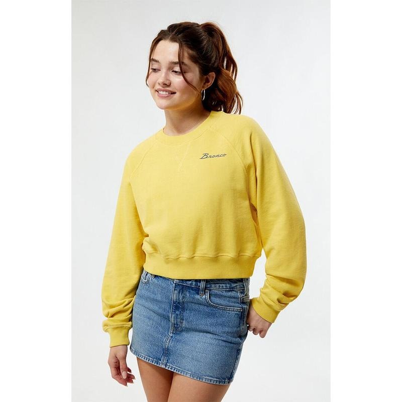 FORD Women's Bronco Vintage Cropped Raglan Crew Neck Sweatshirt Shirt Hoodie | PrintMintTees.com