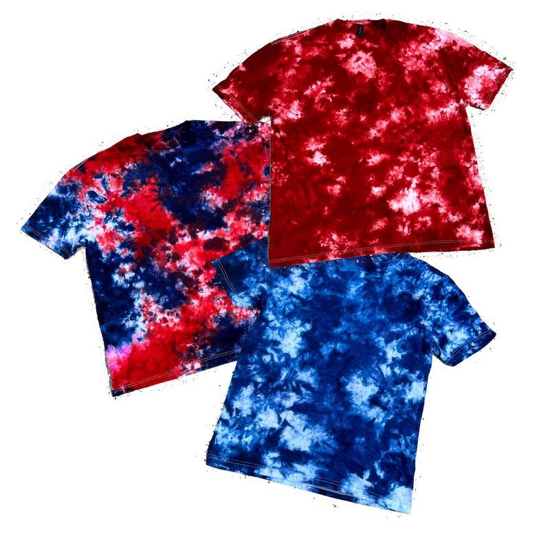 FREEDOM Red White Blue Hand Dyed Tie Dye Casual 100% Cotton True Size Summer Casual Short Sleeve Crew Neck Beach Comfort Shirt Hoodie Sweatshirt