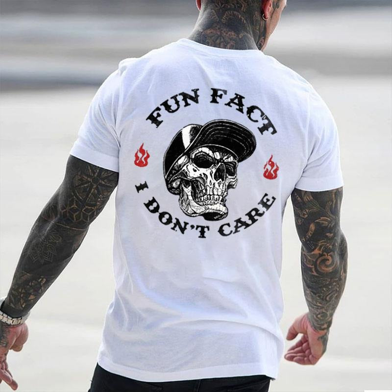 FUN FACT I DON'T CARE Skull Print Men's T-shirt Hoodie Sweatshirt | PrintMintTees.com