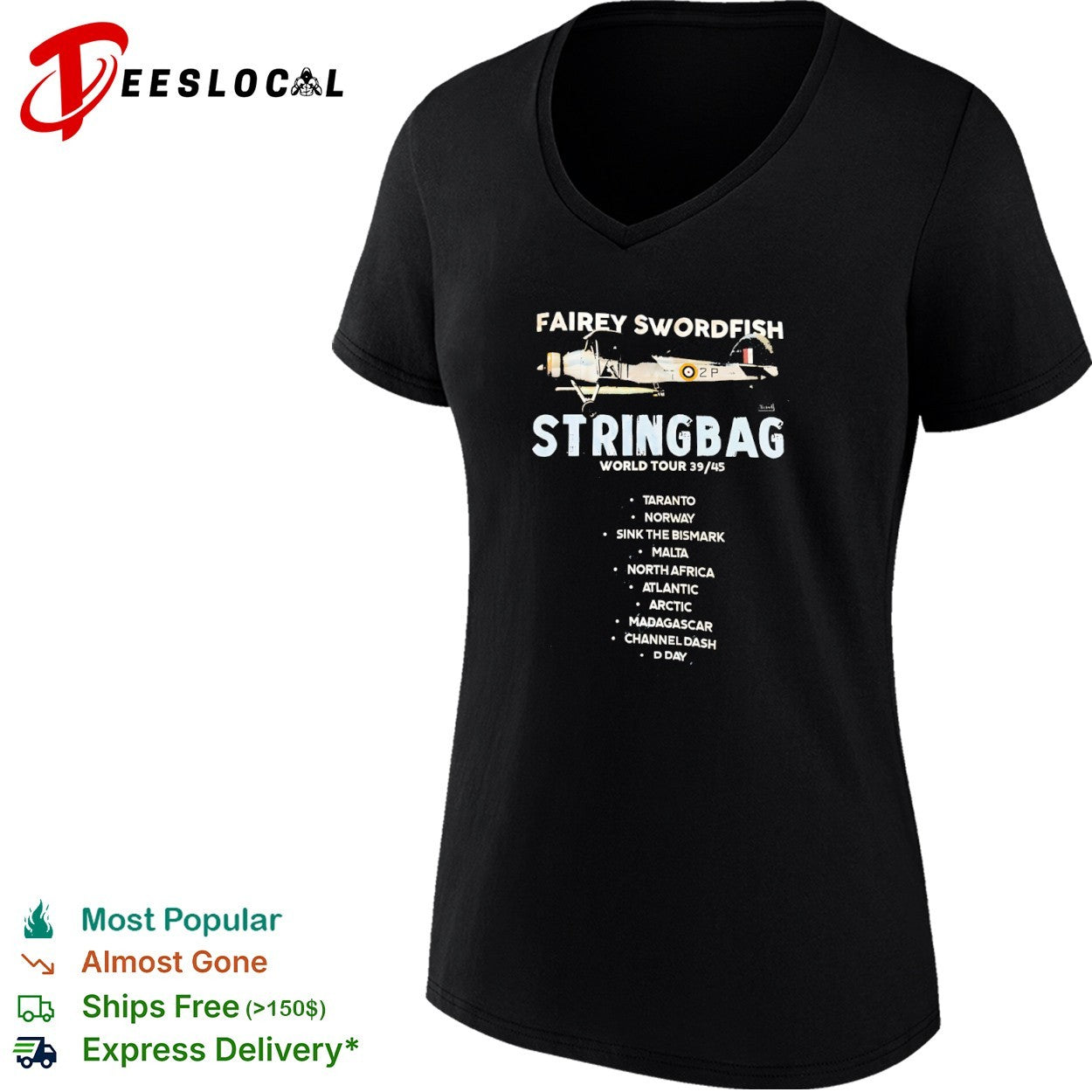 Fairey Swordfish biplane aircraft Stringbag world tour shirt