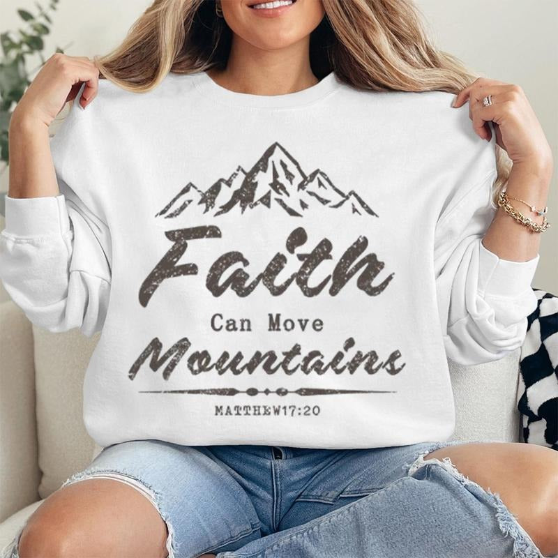 Faith Can Move Mountain Graphic Sweatshirt Casual Street Style Fleece Crewneck Pullover Sweatshirt Tops Trendy For Women...