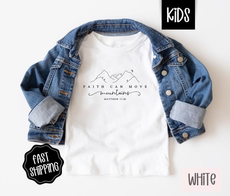 Faith Can Move Mountains Kids Shirt - Religious Children's Tshirt - Youth Tee Gildan Hoodie Sweatshirt | PrintMintTees.com