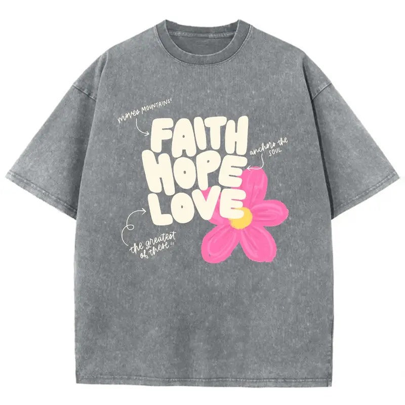 Faith Hope Love Unisex Washed T-Shirt, Christian Tshirts, Christian Jesus  t shirts, Vintage 90s Graphic Tee Gift Cotton...