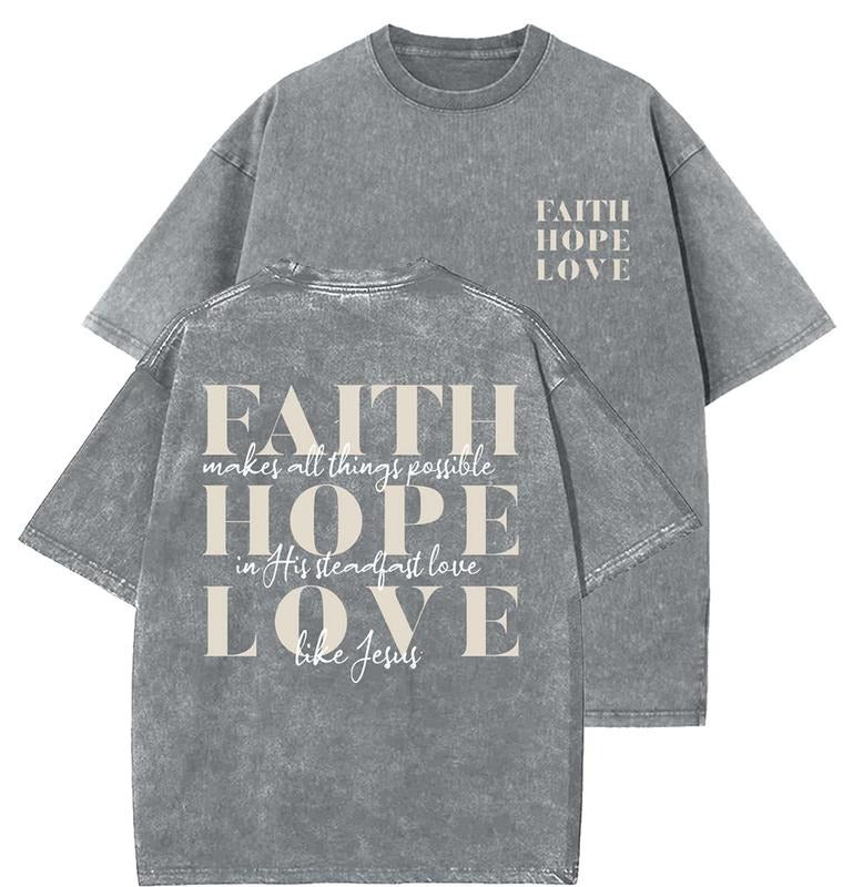 Faith Hope Love Unisex Washed T-Shirt, Christian Tshirts, Vintage 90s Graphic Tee, Gift Top Womenswear Cotton Mineral...