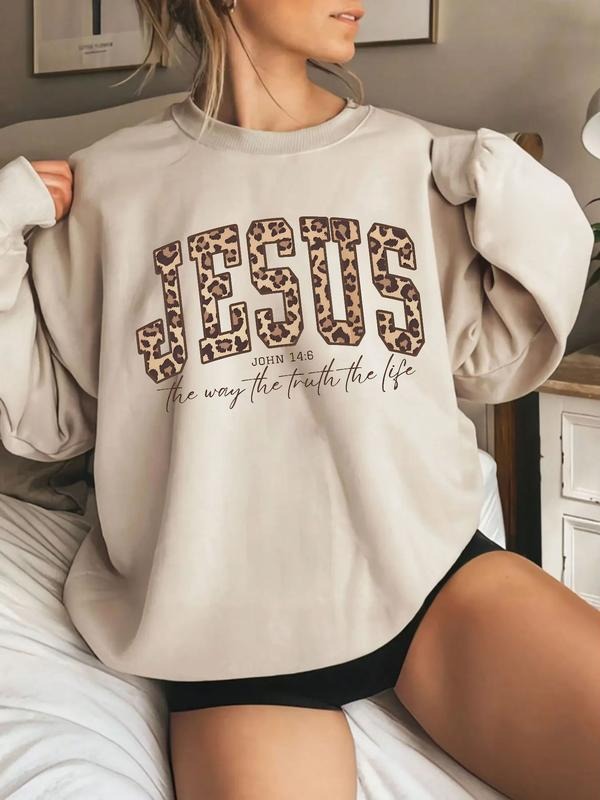 Faith-Inspired "Jesus Leopard Print" Graphic Sweatshirt