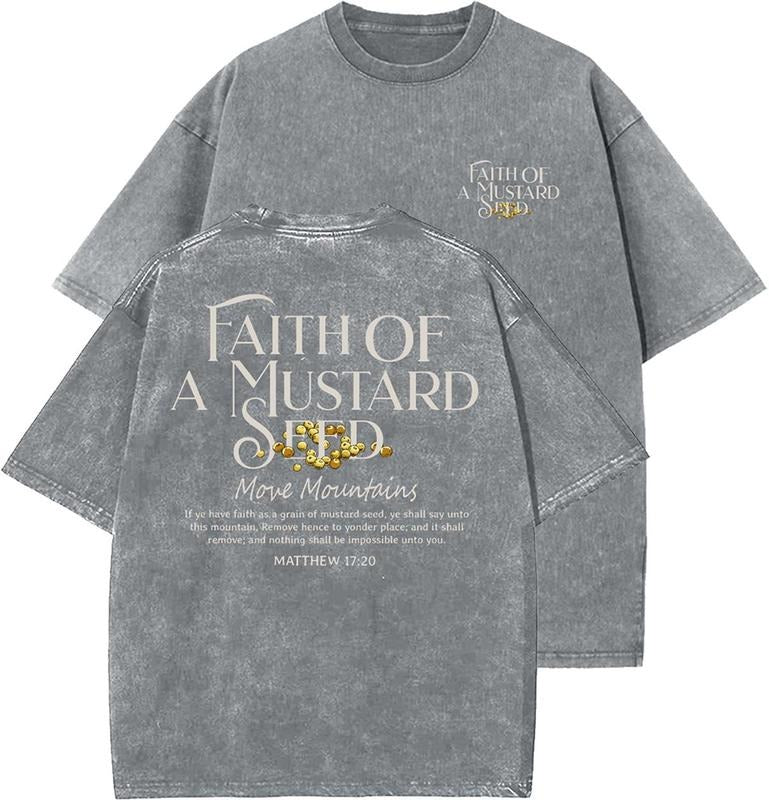 Faith Of A Mustard Seed Unisex Washed T-Shirt, Christian Tshirts, Vintage 90s Graphic Tee, Gift Top Womenswear Cotton...