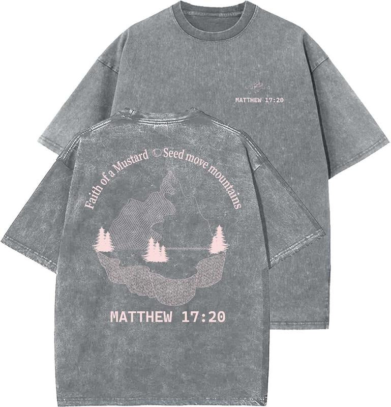 Faith Of A Mustard Unisex Washed T-Shirt, Christian Tshirts, Vintage 90s Graphic Tee, Gift Top Womenswear Cotton Mineral...