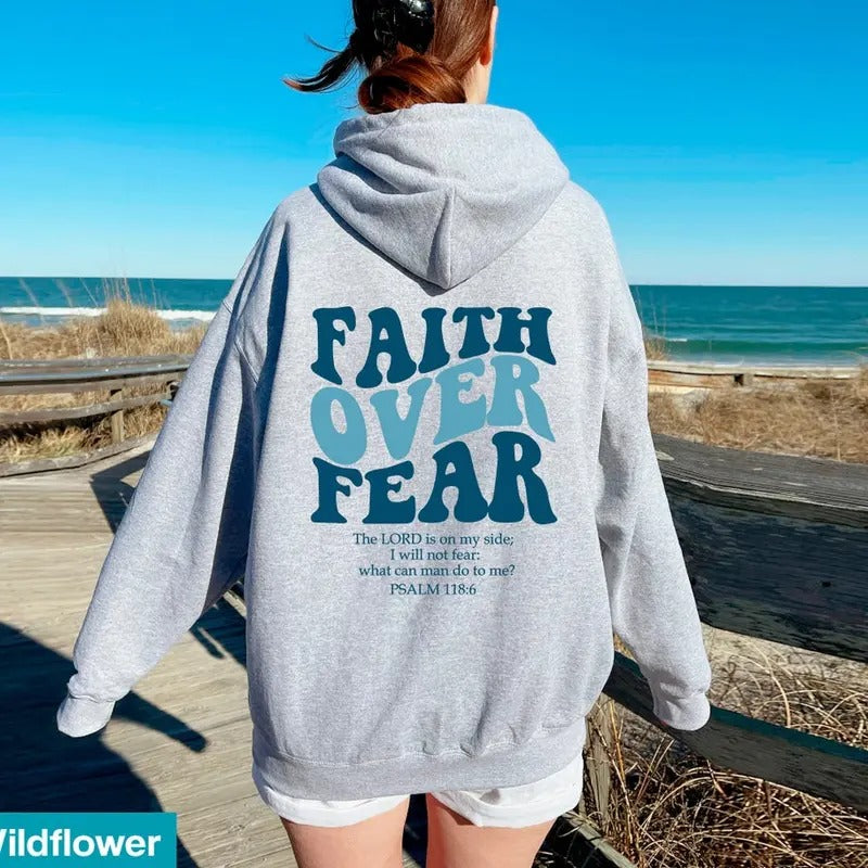 Faith Over Fear Christian Hoodie Bible Verse, Aesthetic Christian Sweatshirts, Jesus Hoodie, Church hoodie Shirt