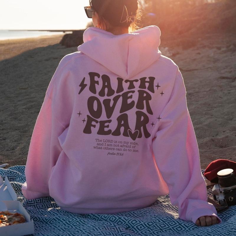 Faith Over Fear Christian Hoodie Christian Sweatshirt Jesus Hoodie Trendy Hoodie Bible Verse Unisex T-shirt Back Print...