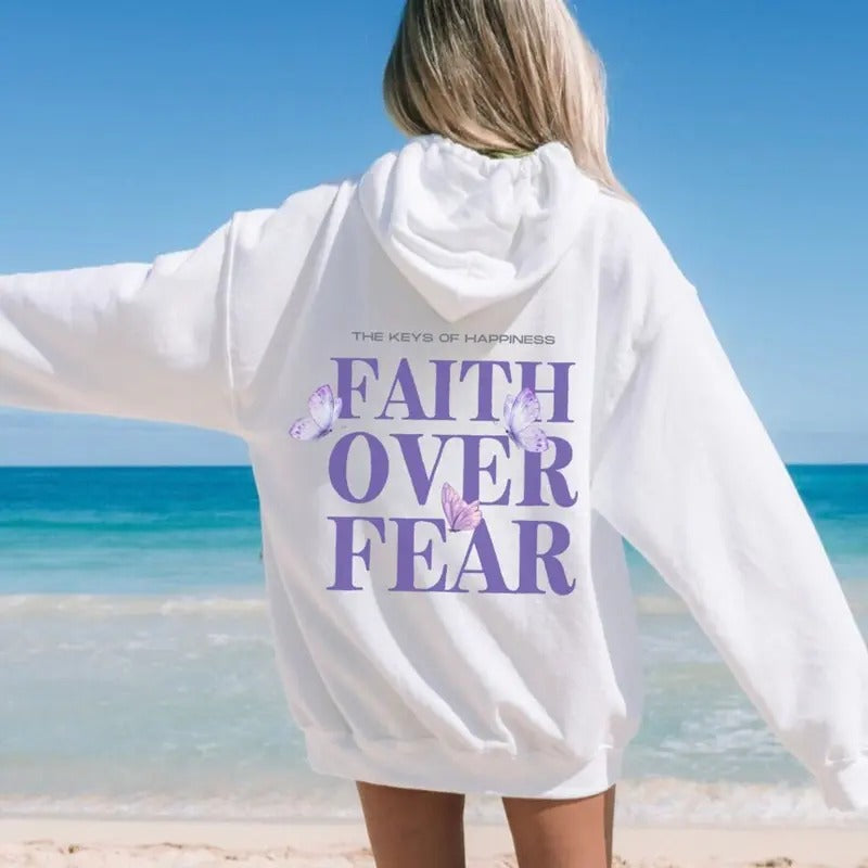 Faith Over Fear Christian Hoodie for Women Trendy Religious Streetwear Oversized Sweatshirt Bible Verse Aesthetic Y2K...