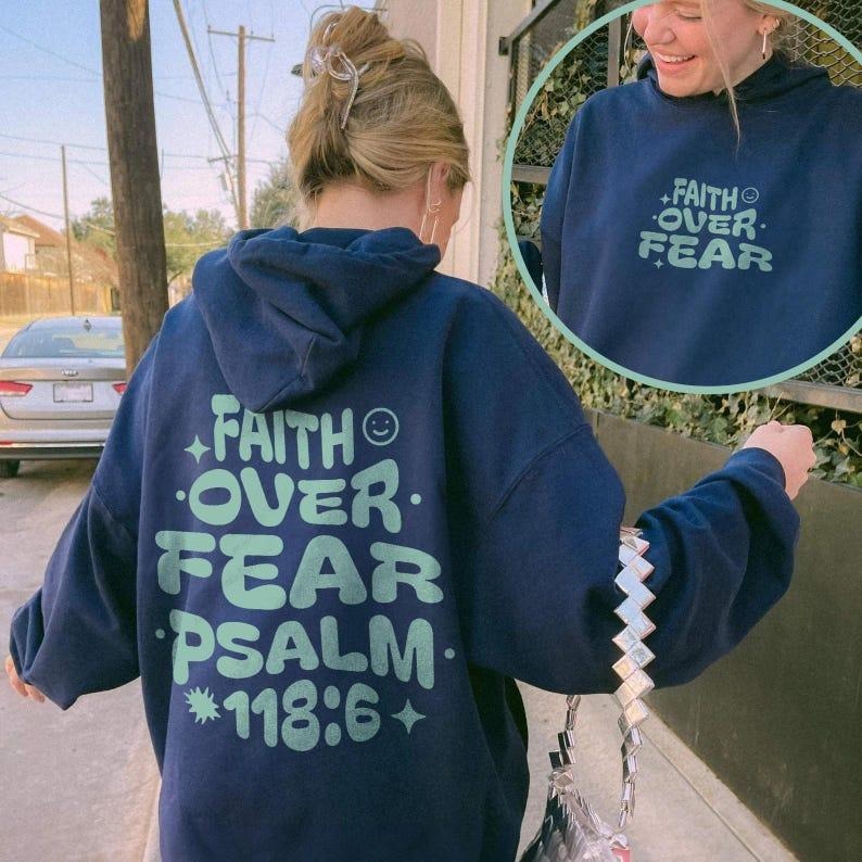Faith Over Fear Christian Hoodie, Bible Verse Aesthetic Christian Sweatshirts. Jesus Hoodie Church hoodie Trendy Hoodie...