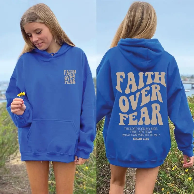 Faith Over Fear Christian Hoodiechristian Sweatshirtjesus HoodieBible Verse Shirtnoel Gift Shirtchurch Shirtbaptism Tee...